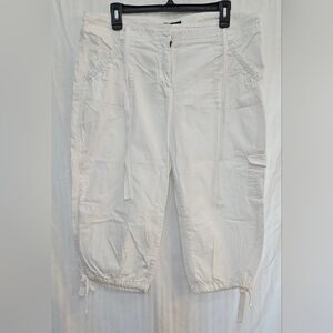 New York & Company Capris - White Cotton Drawstring Cargo - Size 14